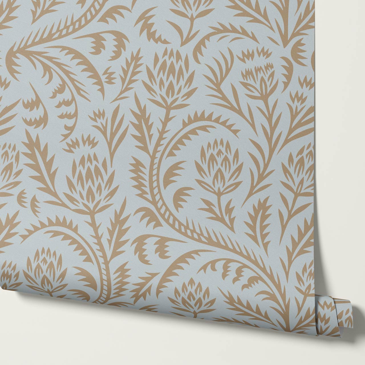 Hannah Folkfloral Woodcut Dove Beige Wallpaper
