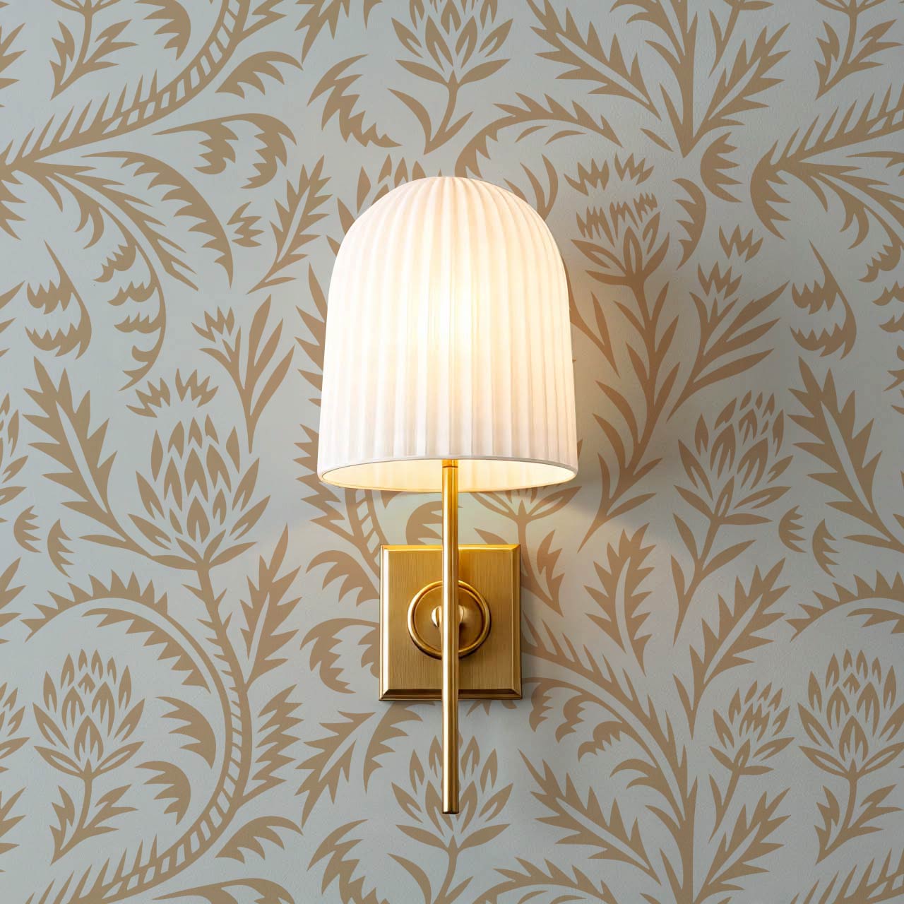 Hannah Folkfloral Woodcut Dove Beige Wallpaper