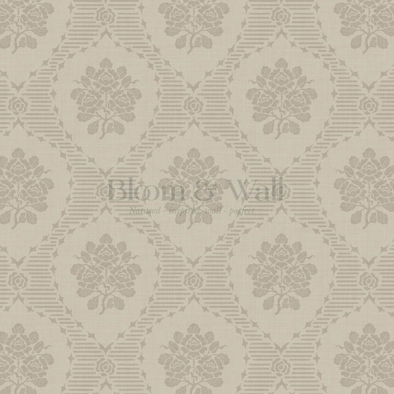 Harmony Ogee Lattice Bouquet Stone Wallpaper