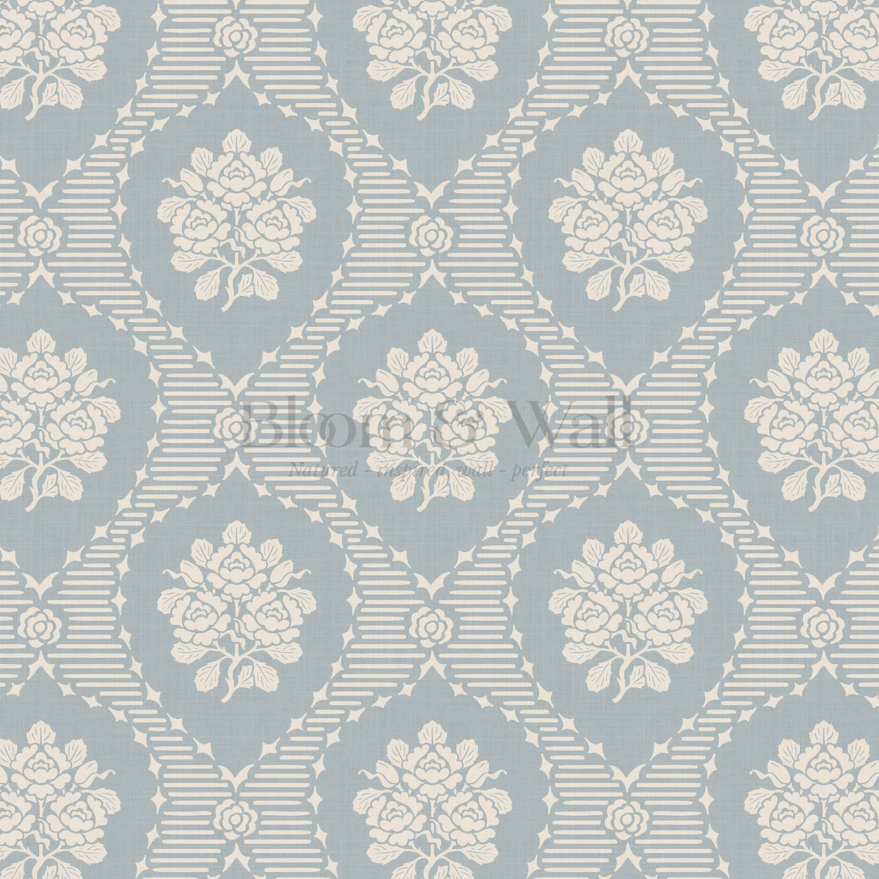 Harmony Ogee Lattice Bouquet French Blue Wallpaper