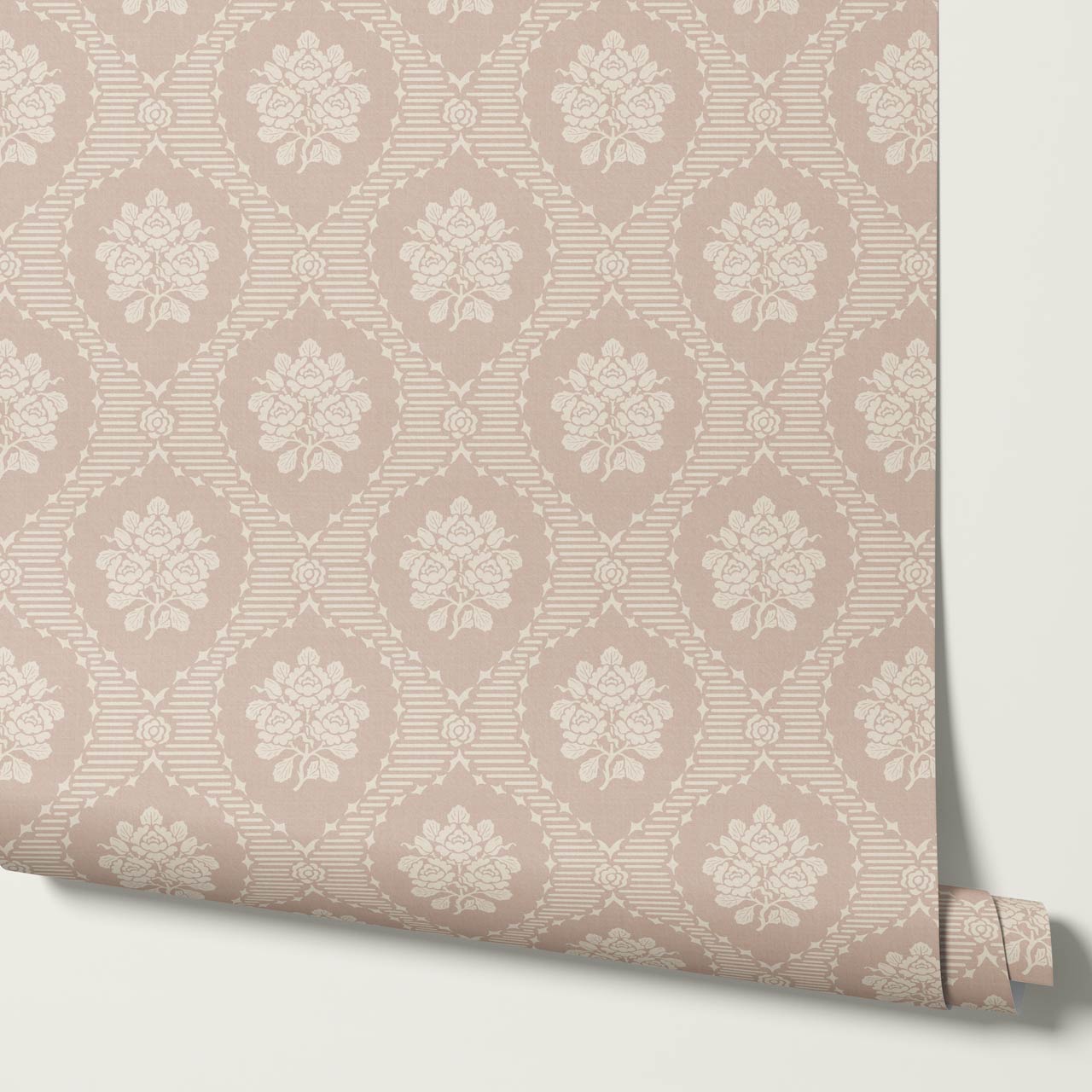 Harmony Ogee Lattice Bouquet Blush Wallpaper