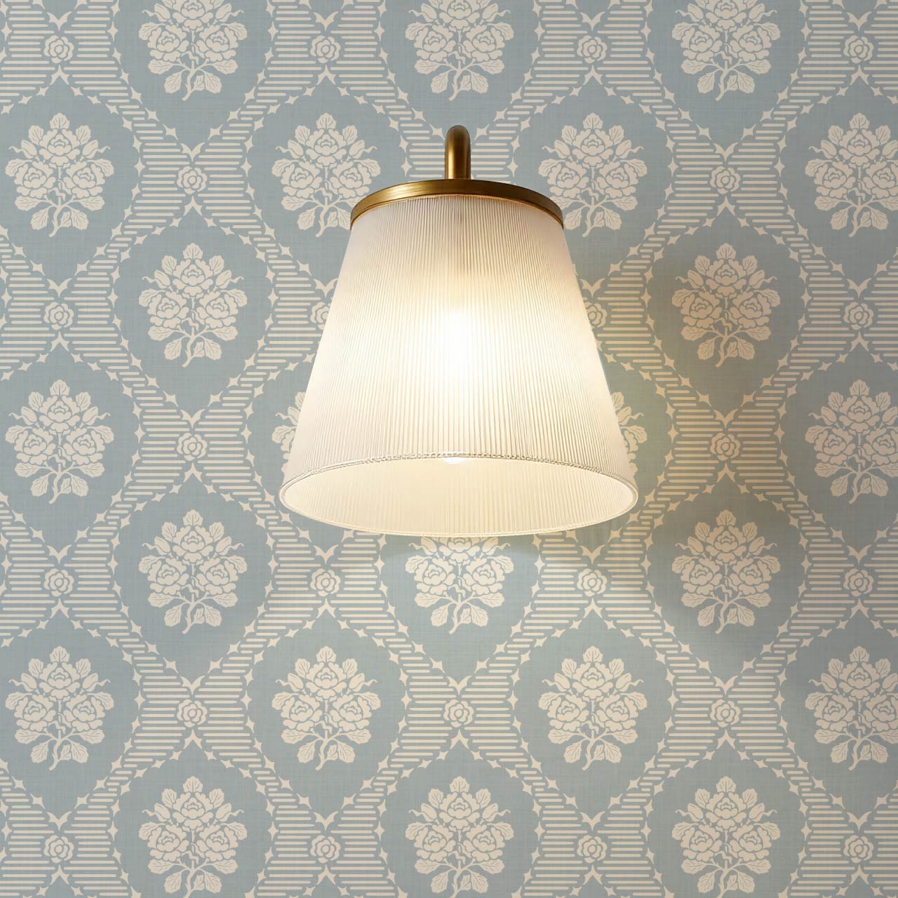 Harmony Ogee Lattice Bouquet French Blue Wallpaper
