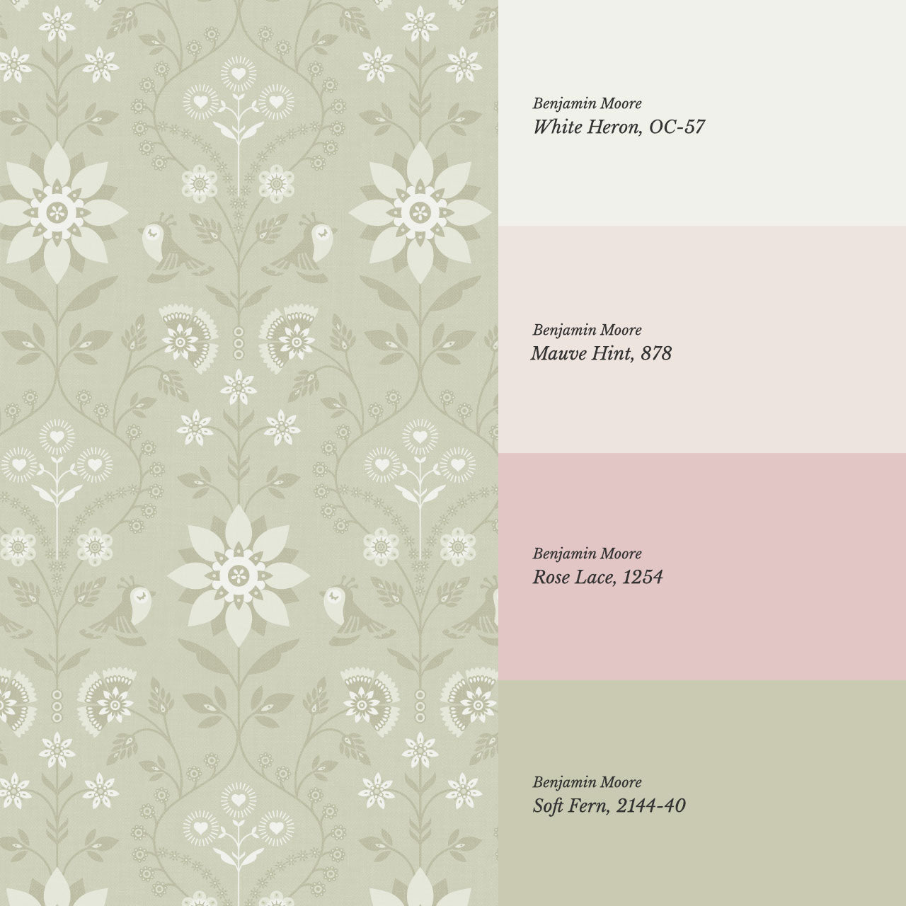 Oaklynn Heartwood Folk Garden Sage Wallpaper