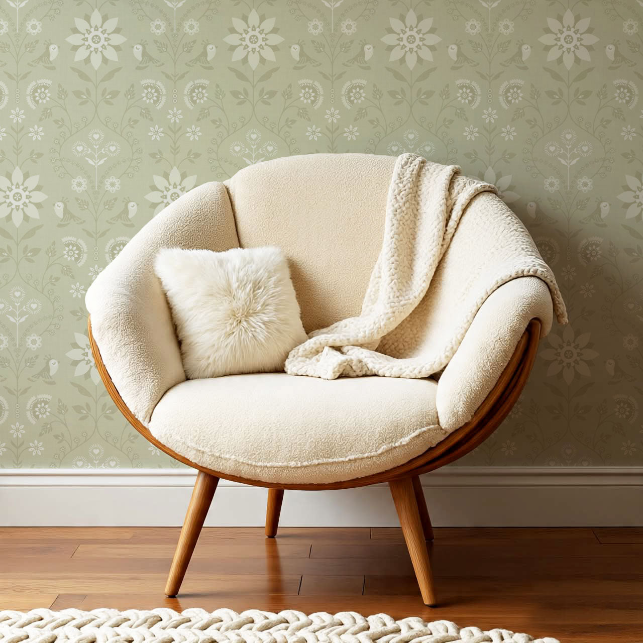 Oaklynn Heartwood Folk Garden Sage Wallpaper