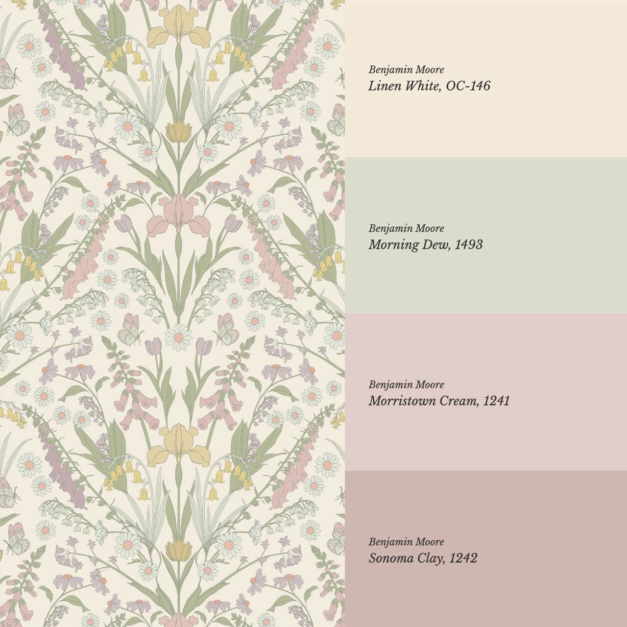 Heli Meadow Florals Cream Pastel Wallpaper