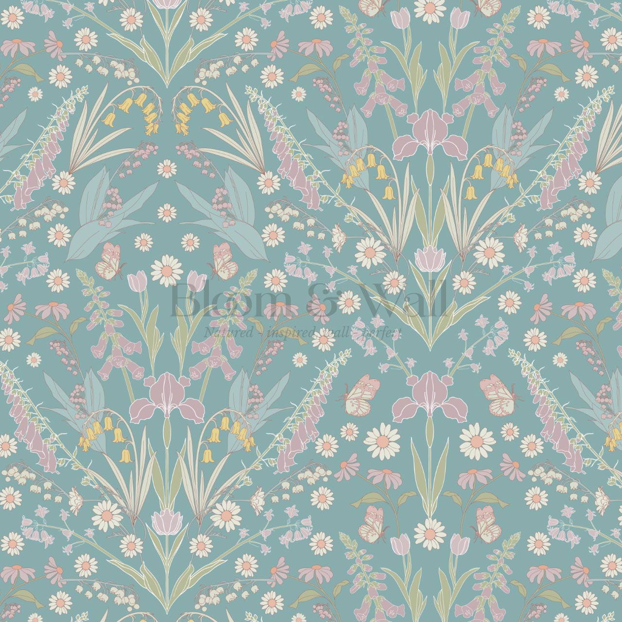 Heli Meadow Florals Jade Blush Wallpaper