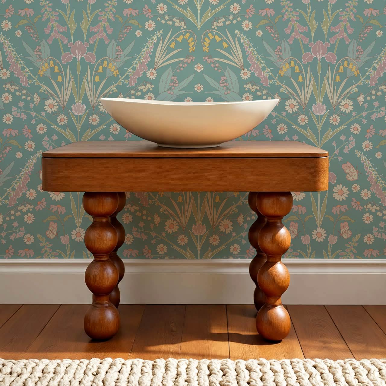 Heli Meadow Florals Jade Blush Wallpaper
