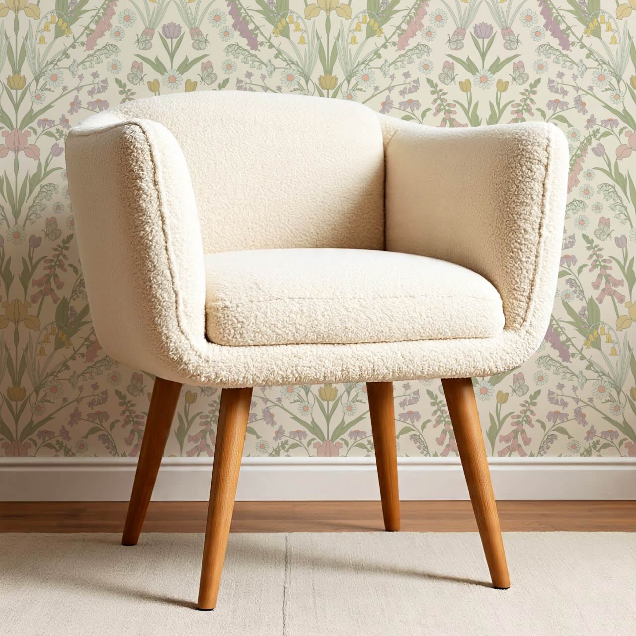 Heli Meadow Florals Cream Pastel Wallpaper