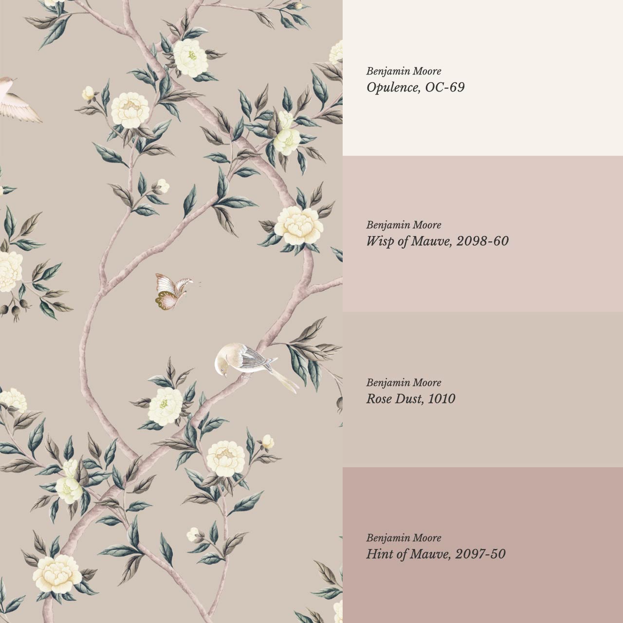 Hemma Porcelain Orchard Chinoiserie Taupe Stone Pearl Wallpaper