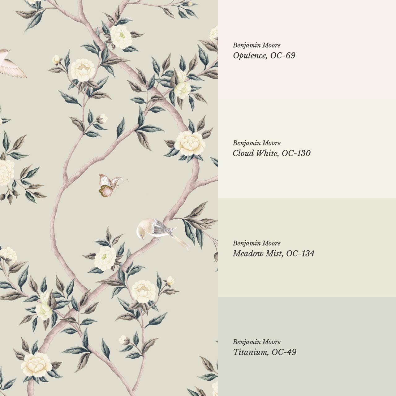 Hemma Porcelain Orchard Chinoiserie Soft Sage Ivory Wallpaper