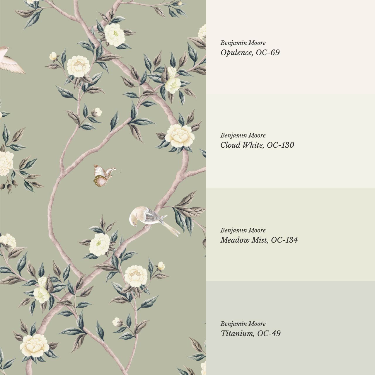 Hemma Porcelain Orchard Chinoiserie Sage Pearl Wallpaper
