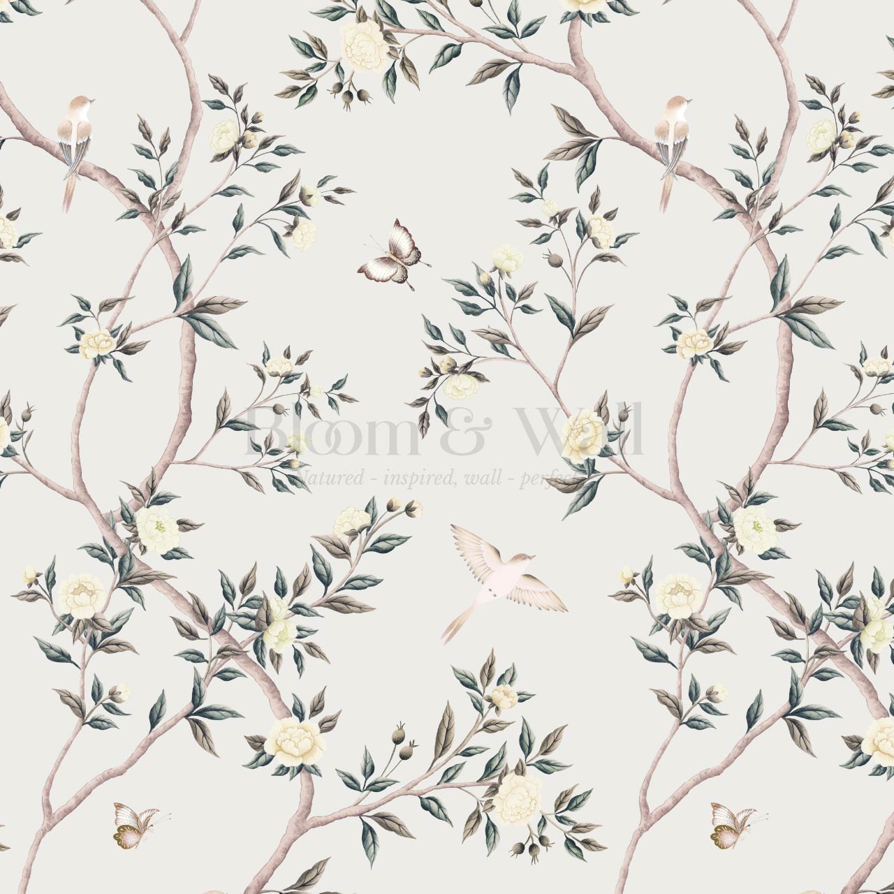 Hemma Porcelain Orchard Chinoiserie Ivory Pearl Wallpaper
