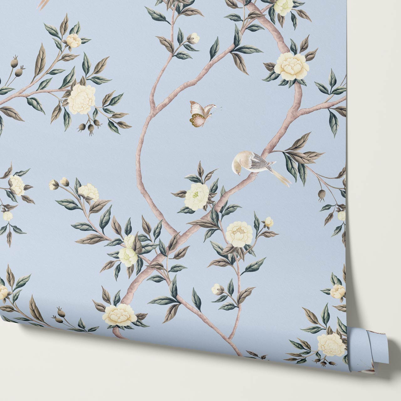 Hemma Porcelain Orchard Chinoiserie Sky Pearl Wallpaper