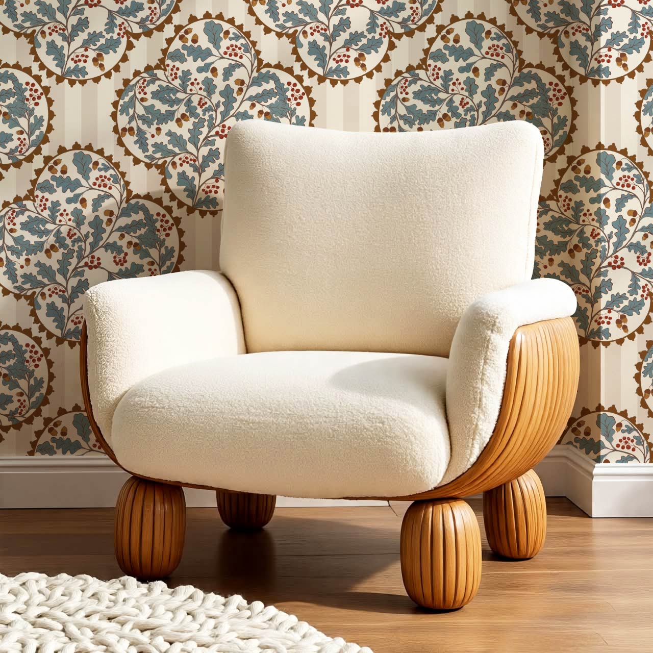 Herminia Oak Leaves Medalions Taupe Teal Wallpaper