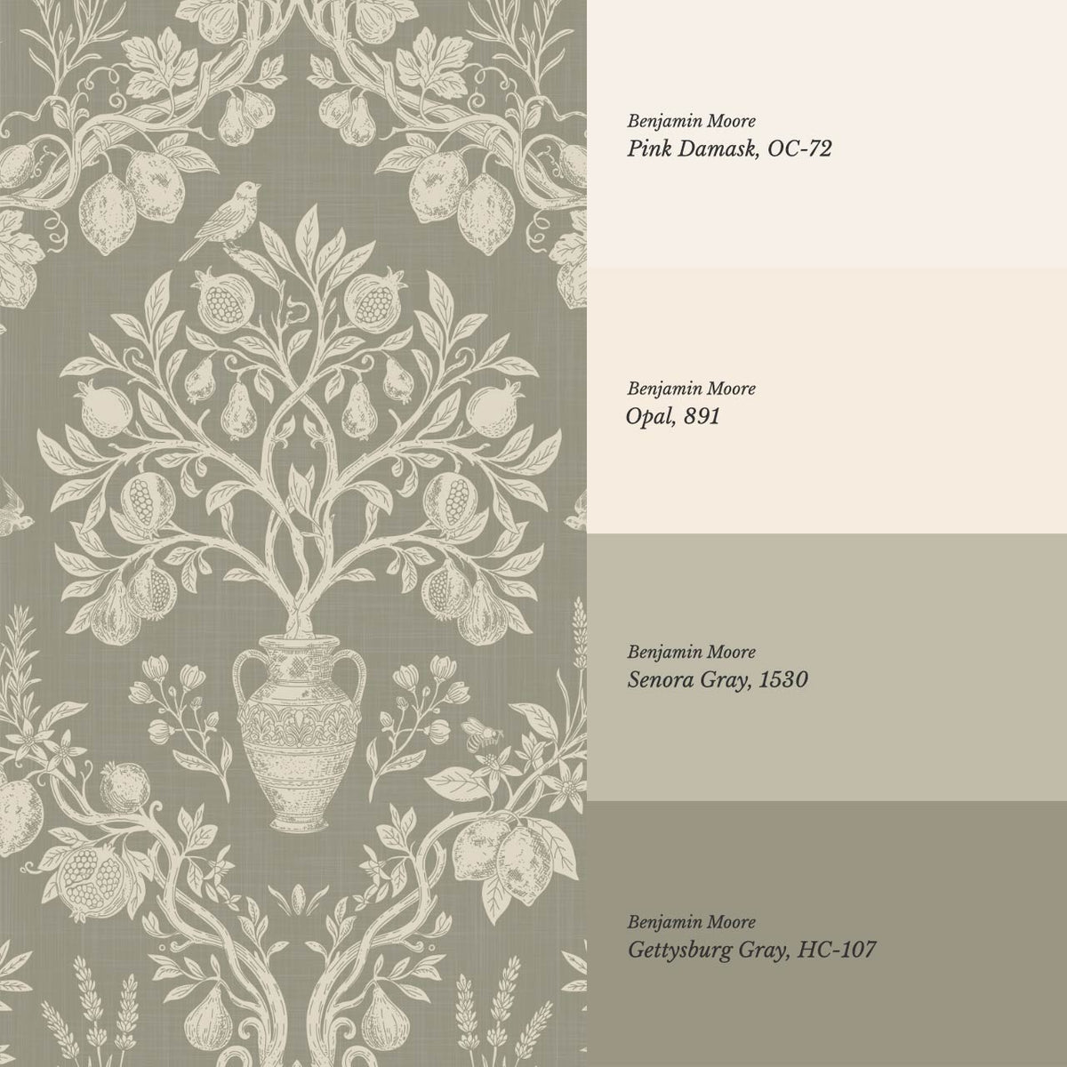 Hilaria Mediterranean Garden Olive Stone Ivory Wallpaper