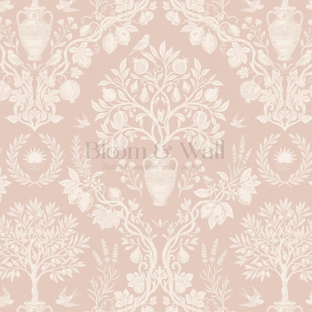Hilaria Mediterranean Garden Dusty Pink Cream Wallpaper