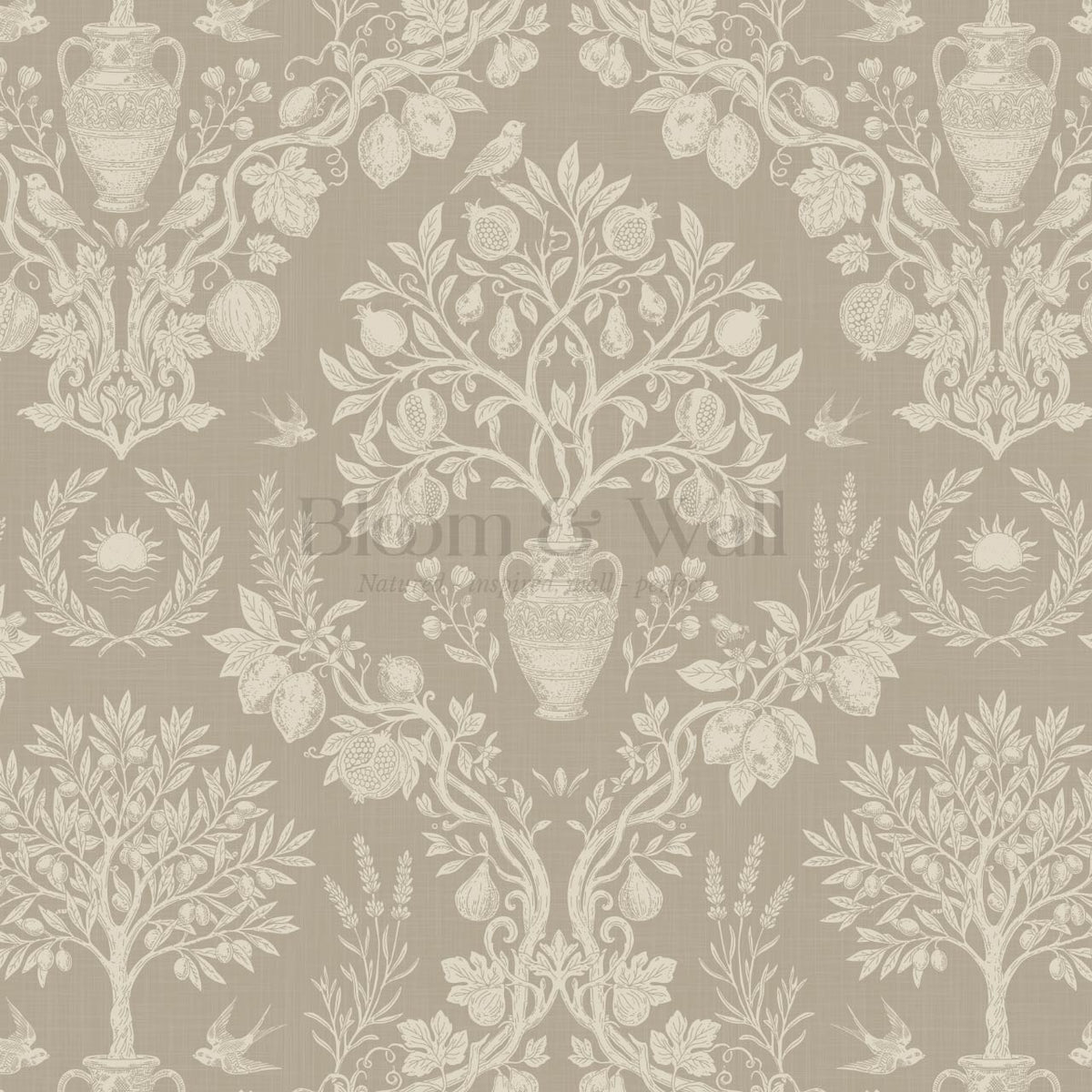 Hilaria Mediterranean Garden Wet Sand Bone Wallpaper