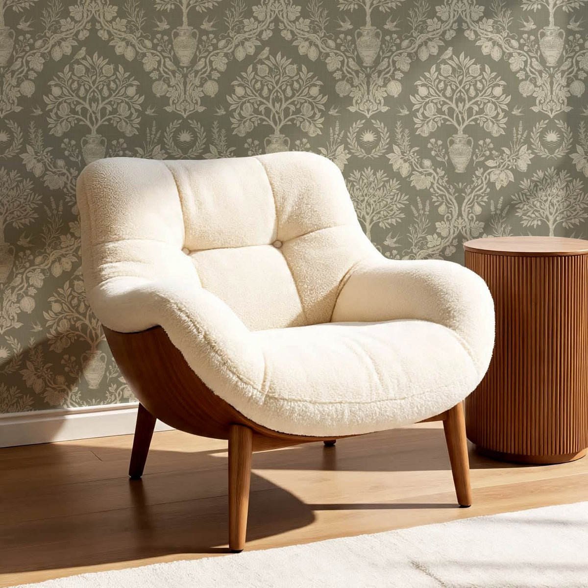 Hilaria Mediterranean Garden Olive Stone Ivory Wallpaper
