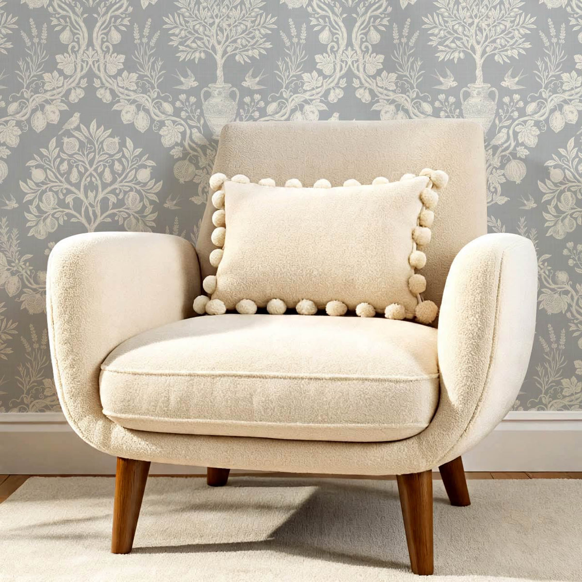 Hilaria Mediterranean Garden French Blue Cream Wallpaper