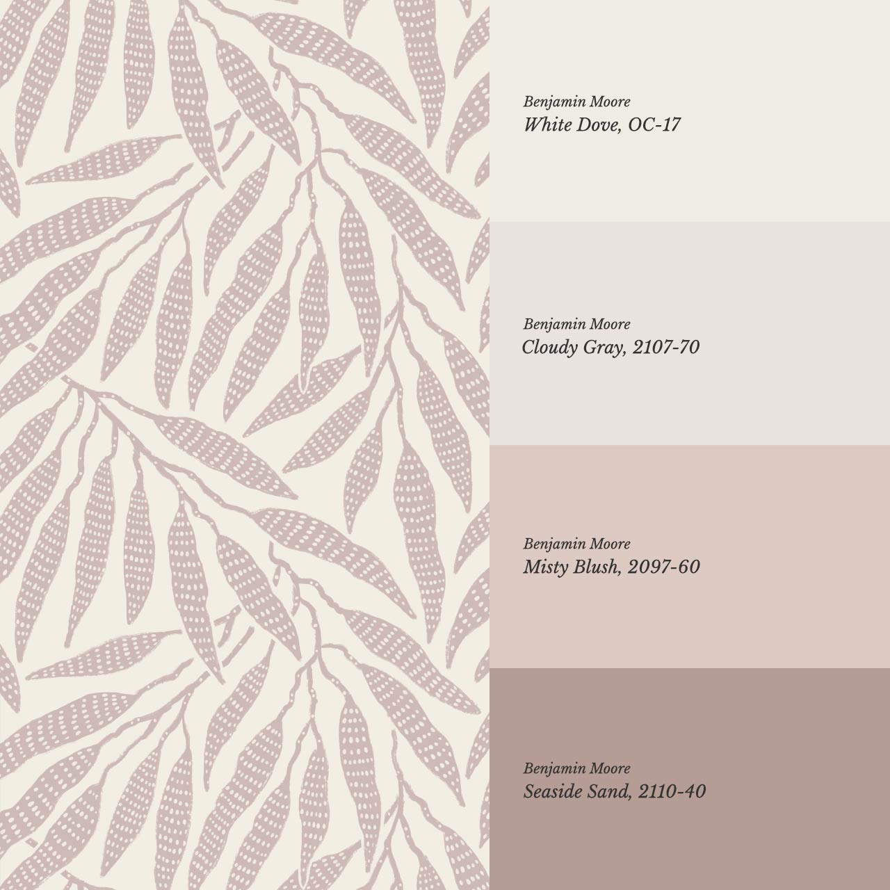 Hortensia Bamboo Tranquility Ivory Dusty Rose Wallpaper