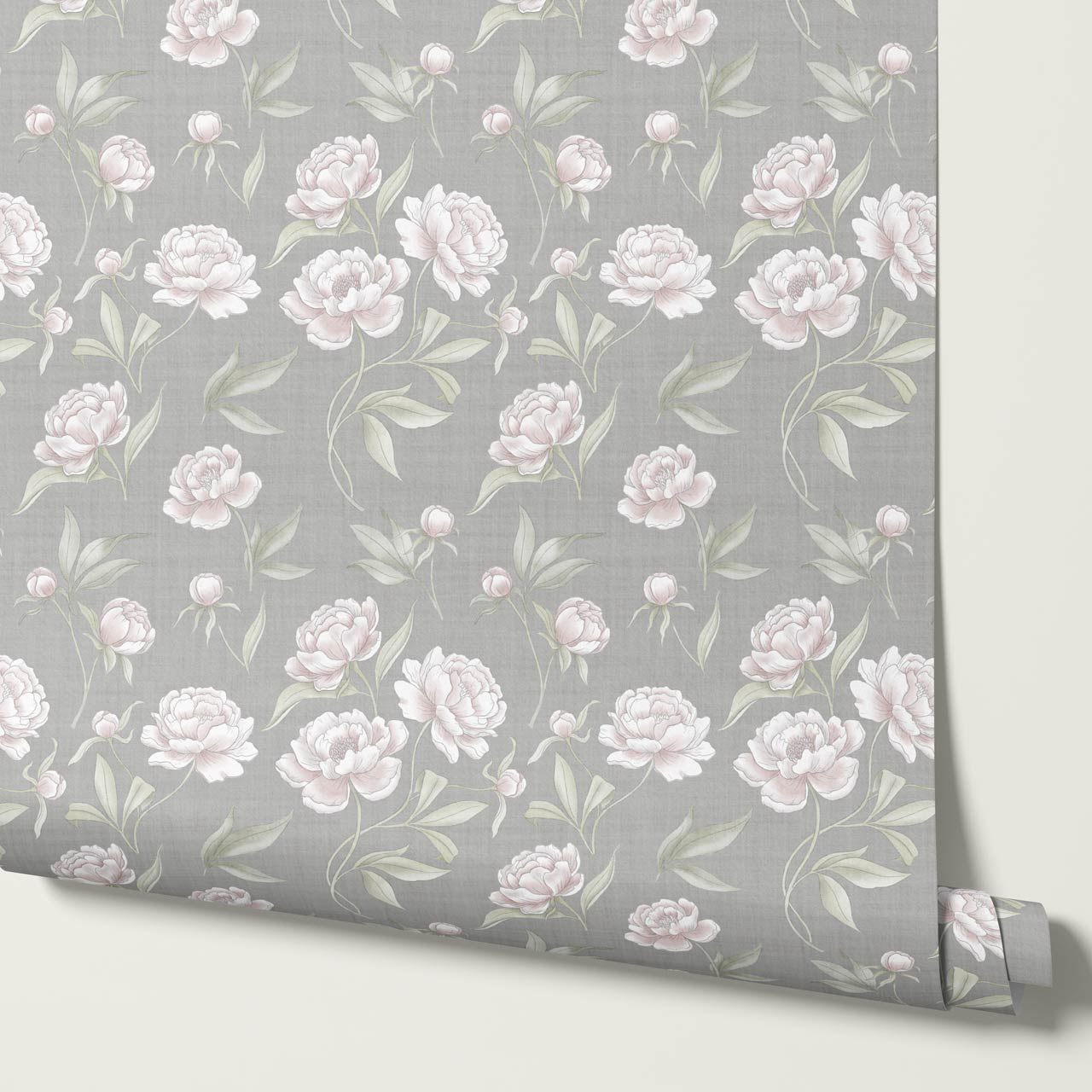 Ilaria Large Peonies Dove Gray Blush Wallpaper