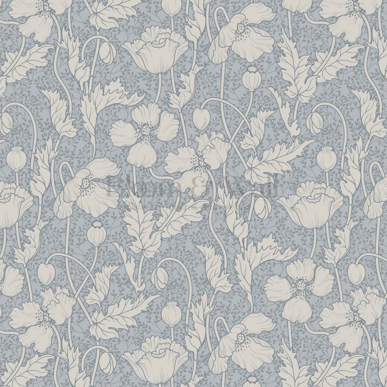 Astrella Poppy French Blue Ivory Wallpaper