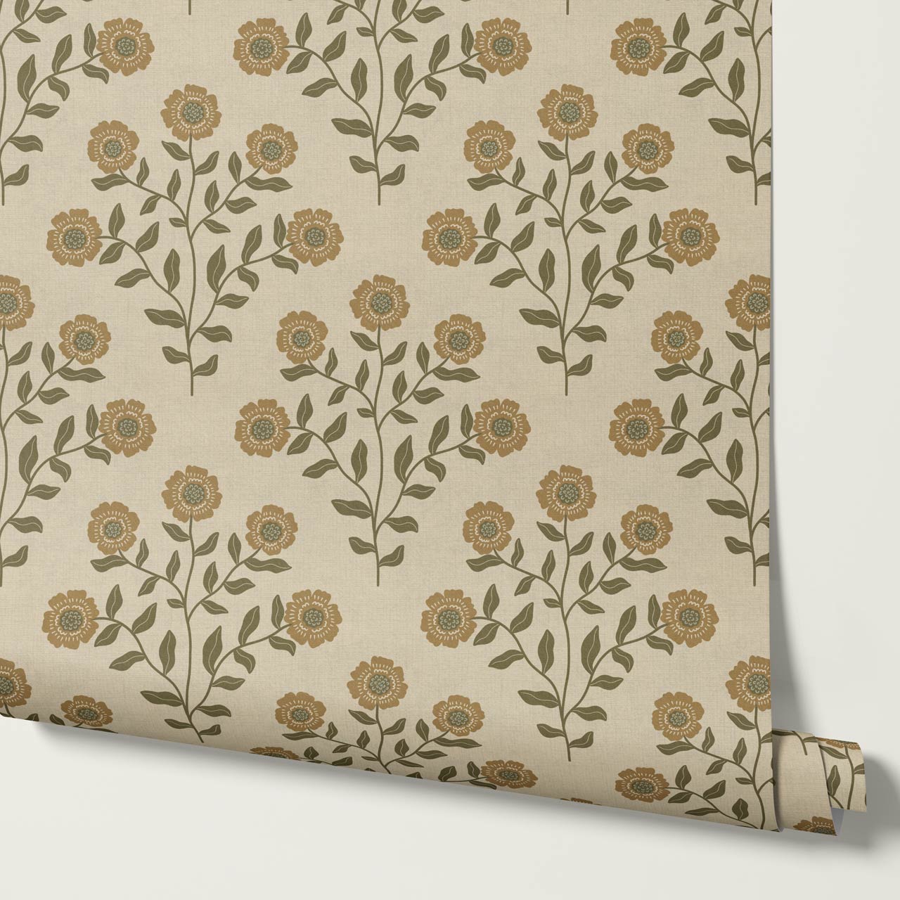 Irati Everbloom Mustard Warm Taupe Wallpaper
