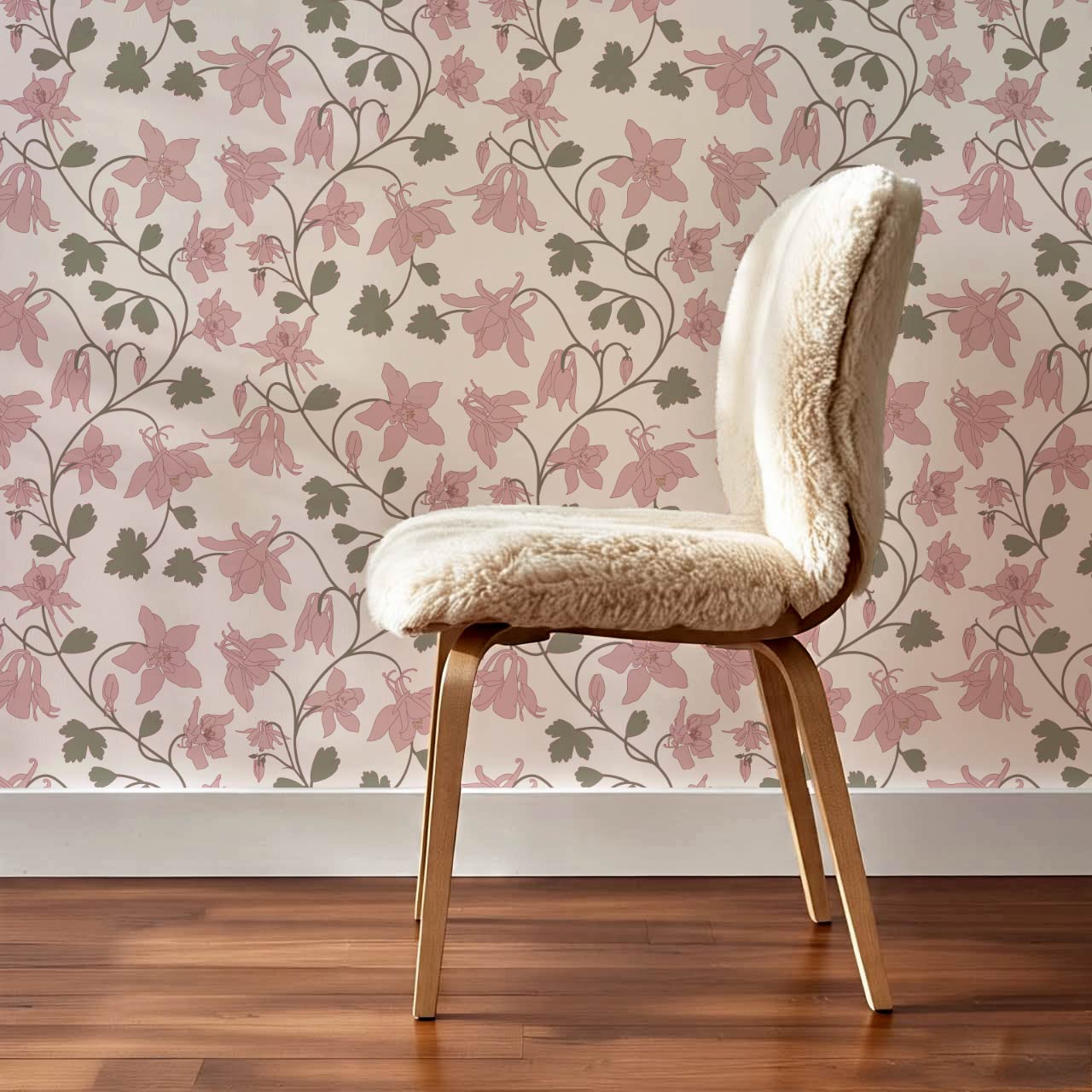 Irinia Columbine Trail Blush Pearl Wallpaper