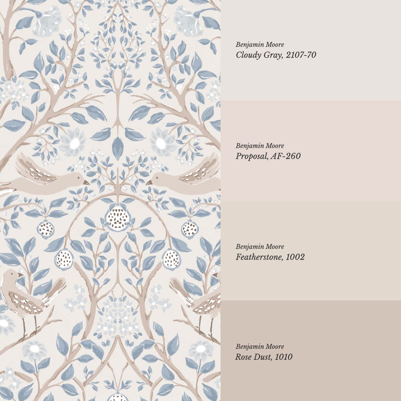 Isabeau Orchard Doves Sky Beige Wallpaper
