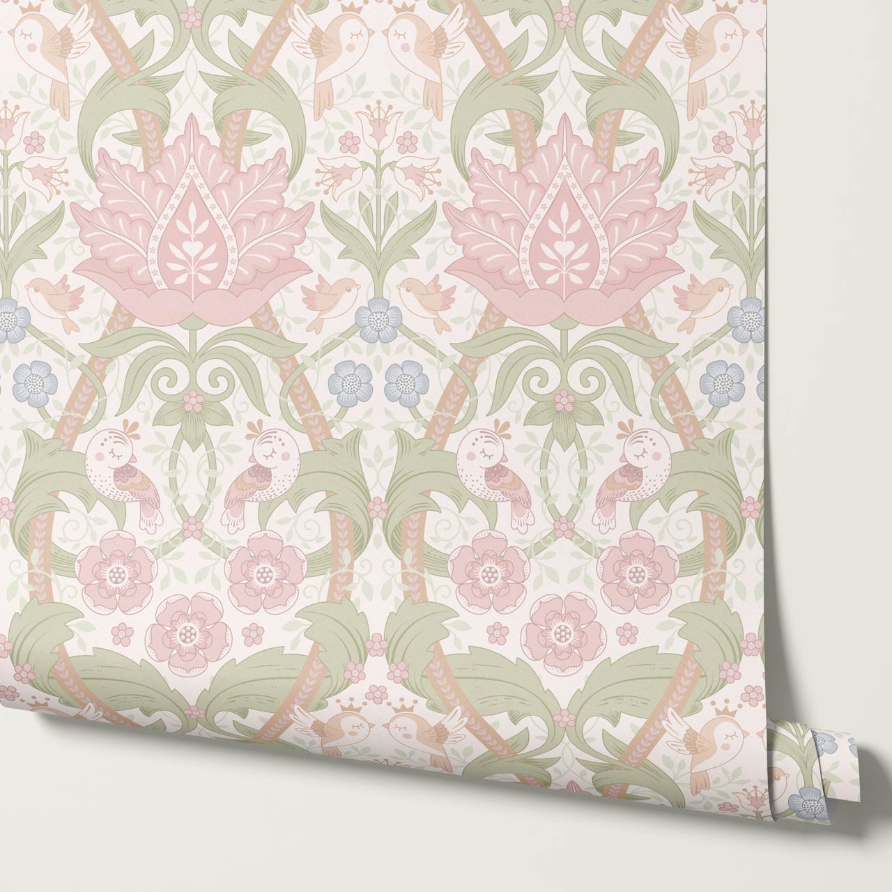 Isabelle Whispering Garden Cream Blush Wallpaper