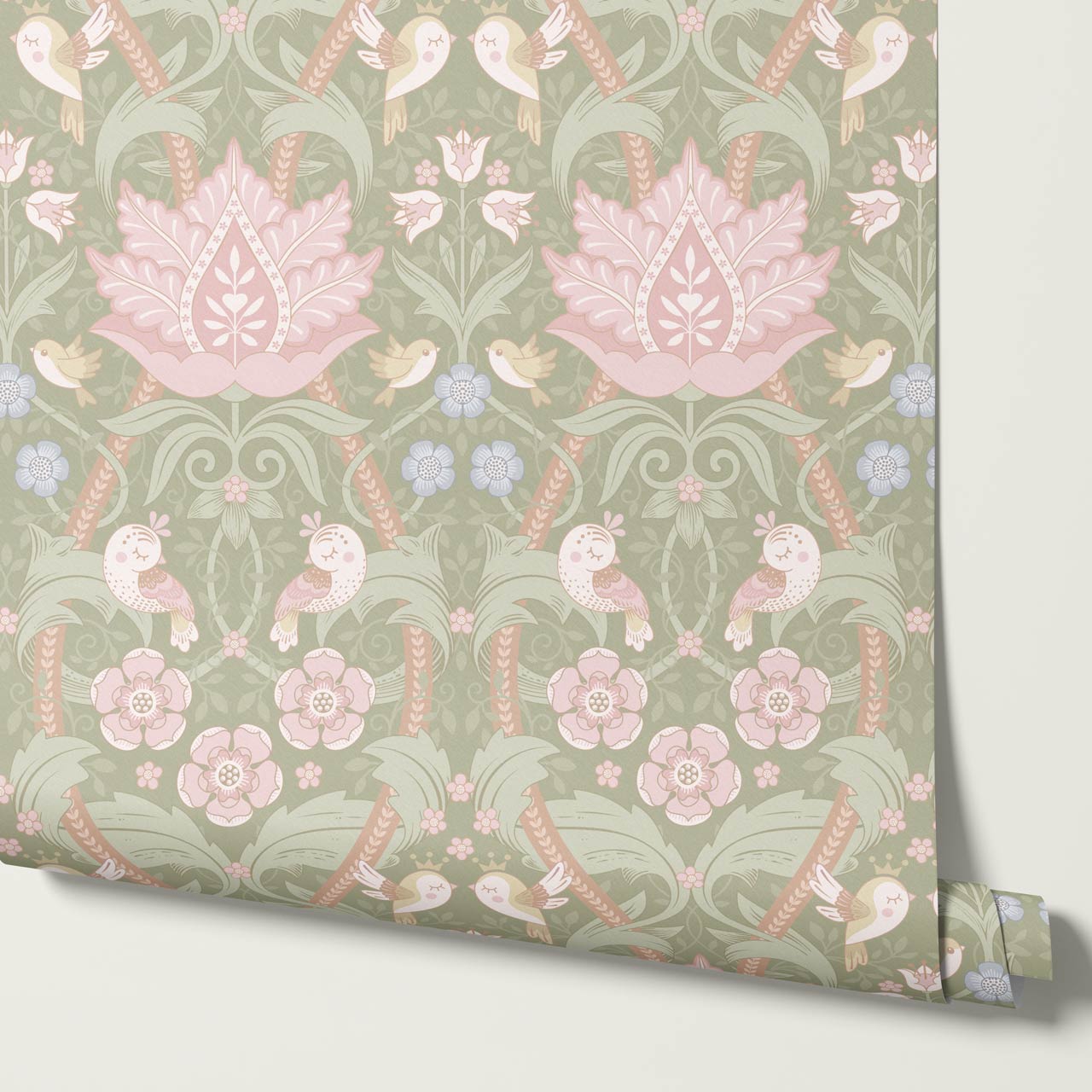 Isabelle Whispering Garden Sage Pastel Wallpaper
