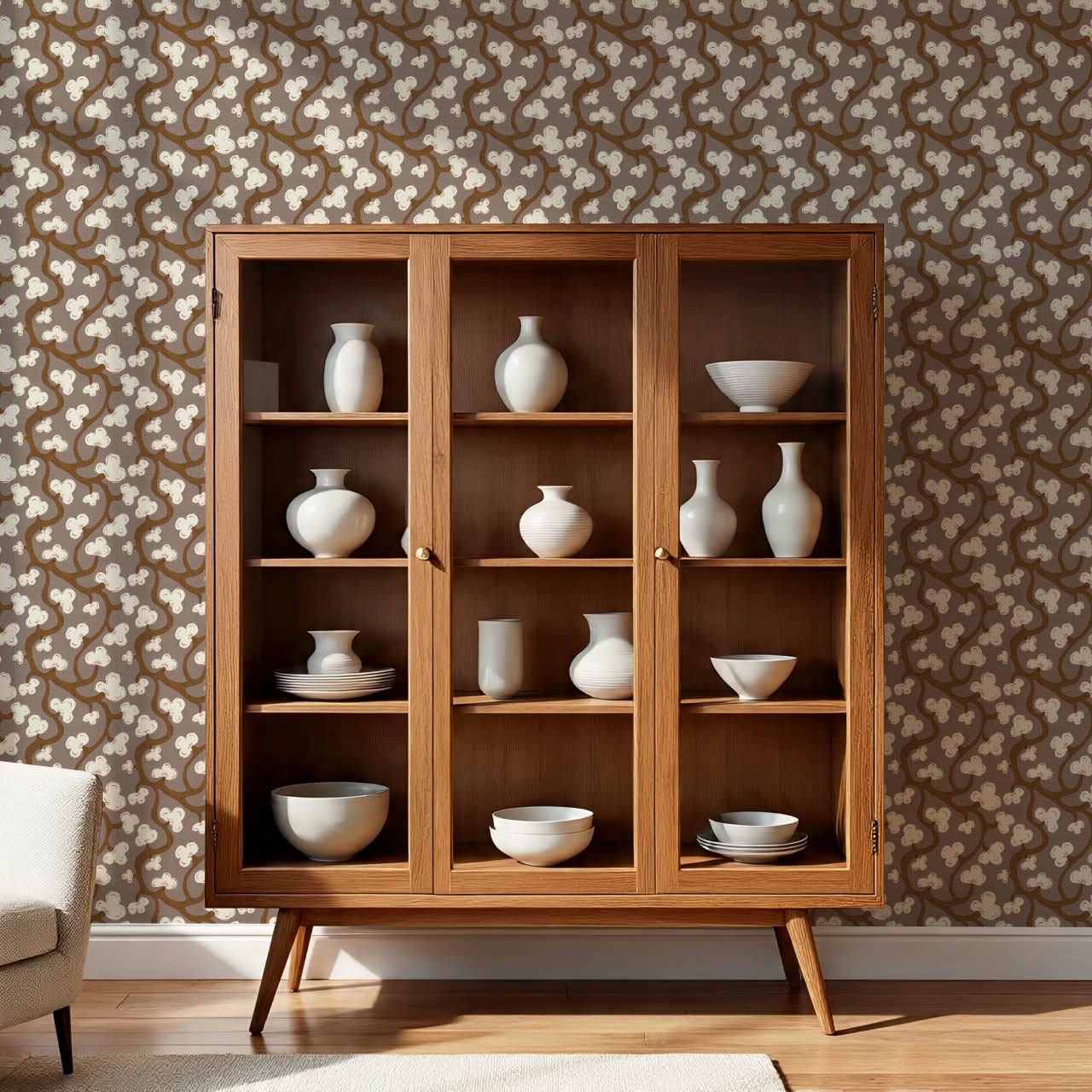 Isadora Chunky Botanical Vines Chocolate Cream Wallpaper