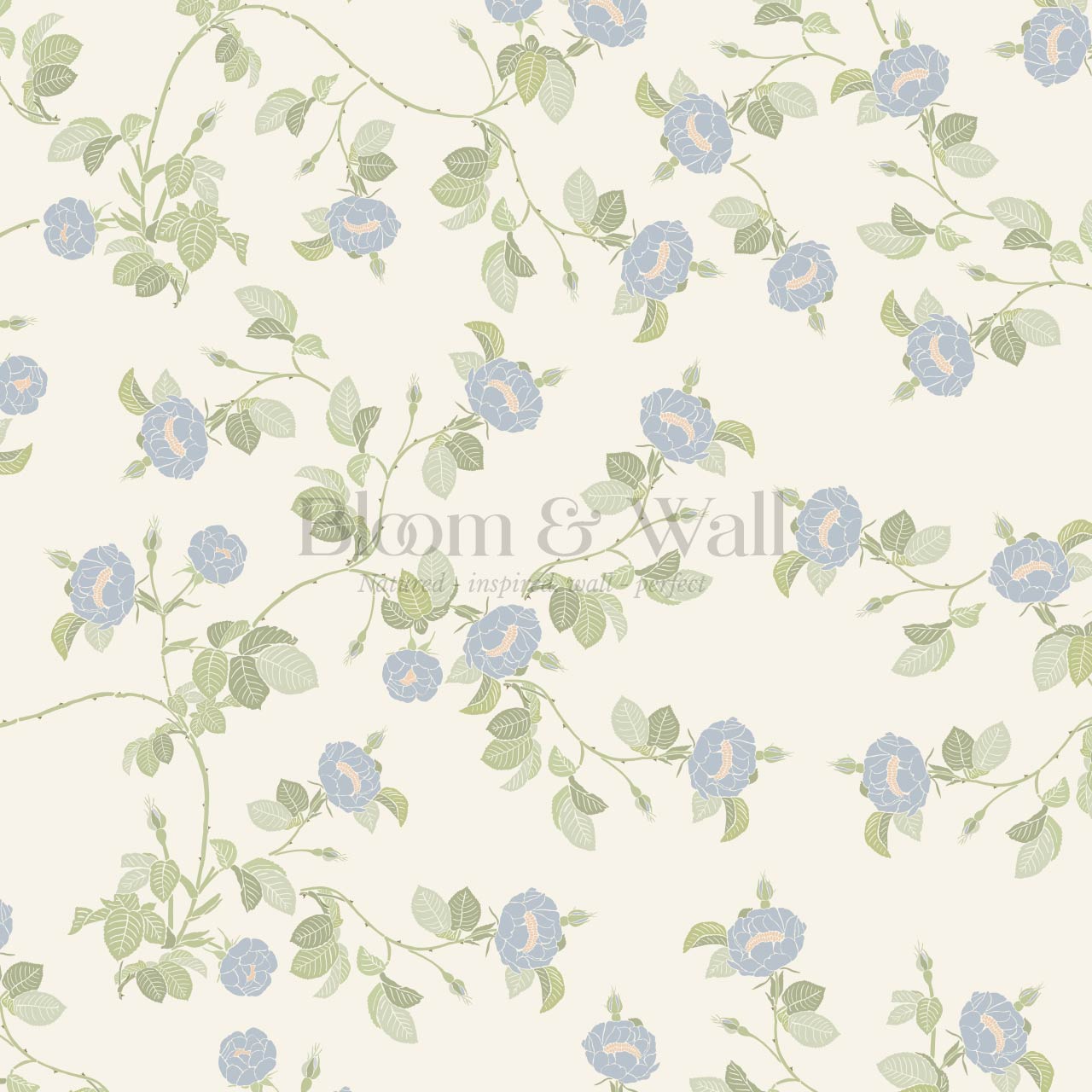 Isolde Wild Rose Blue Cream Wallpaper
