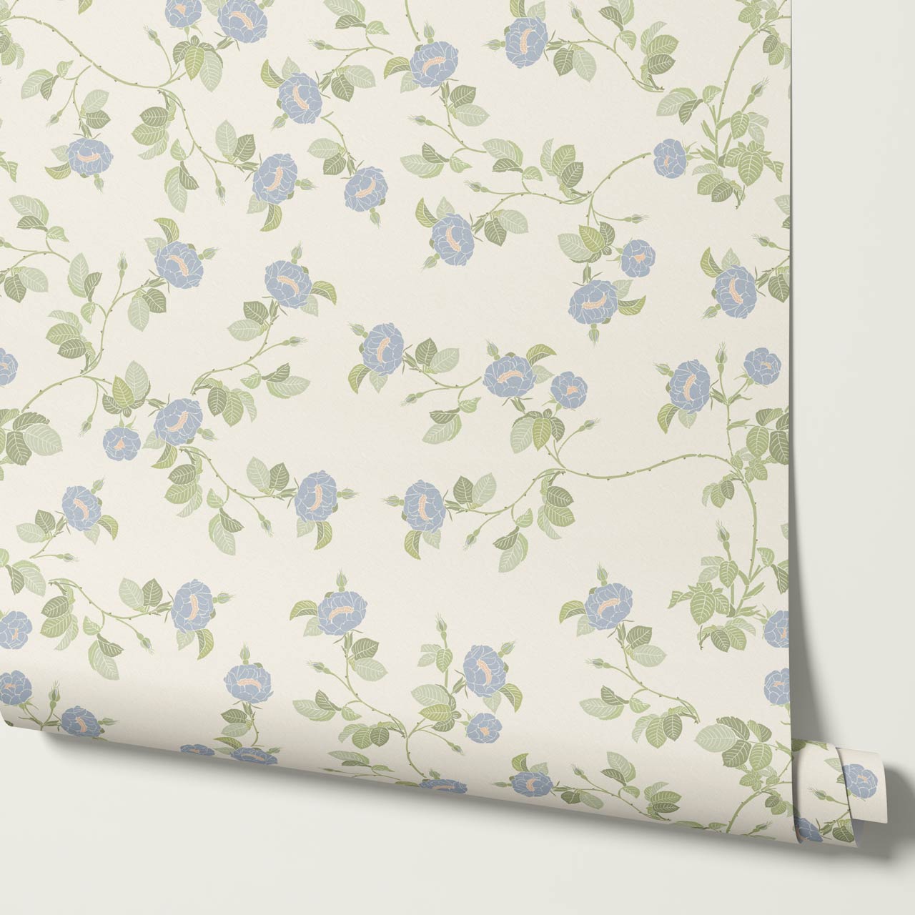 Isolde Wild Rose Blue Cream Wallpaper