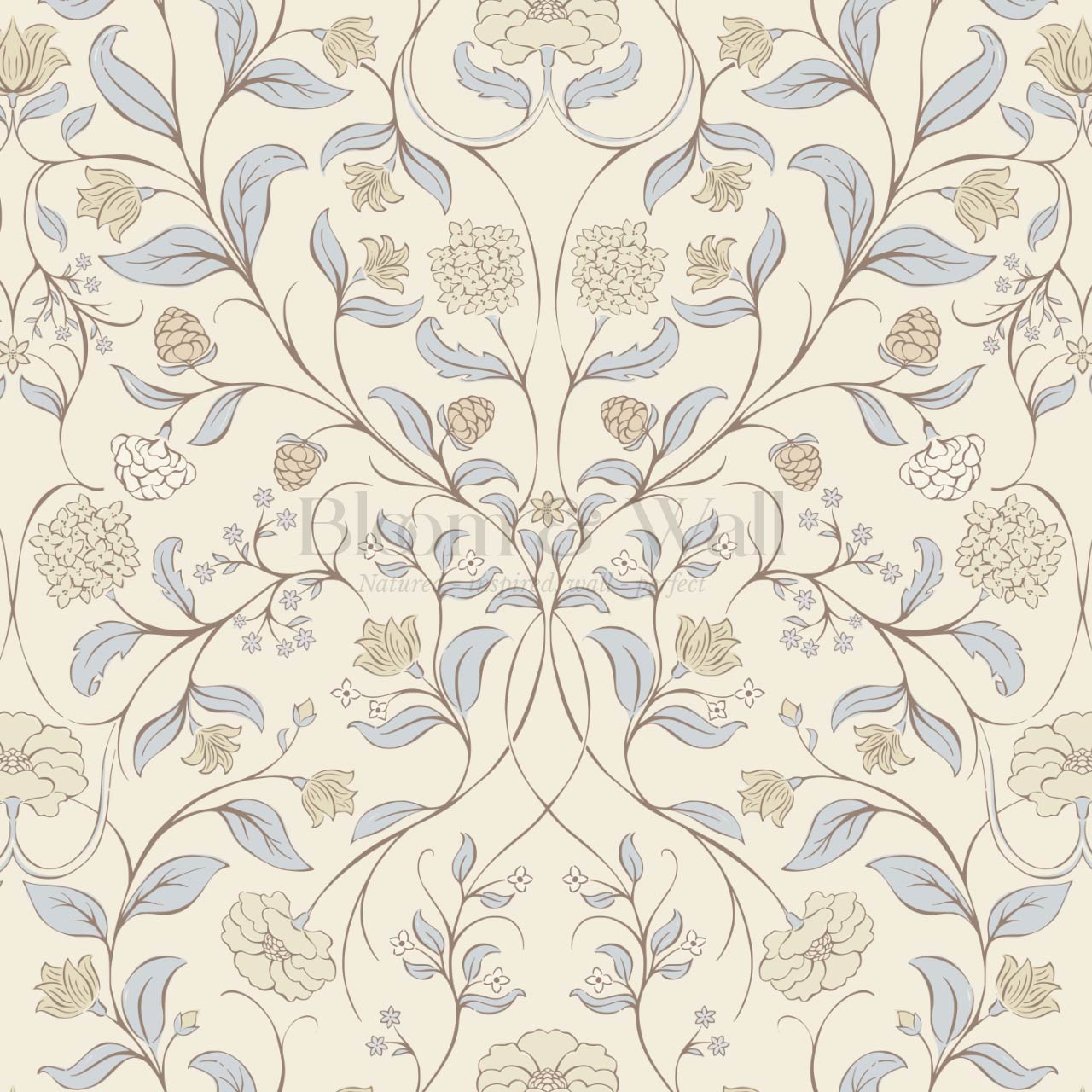 Ivara Botanical Filigree Lace Sky Butter Wallpaper