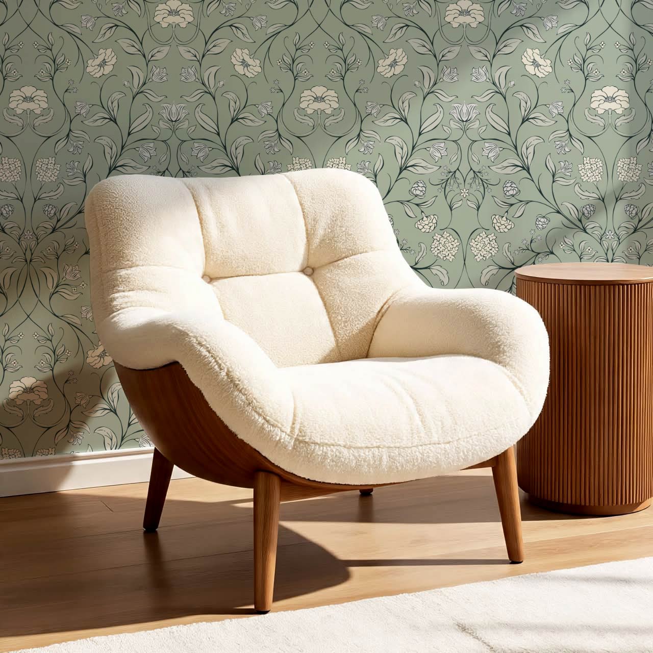 Ivara Botanical Filigree Lace Sage Cream Wallpaper