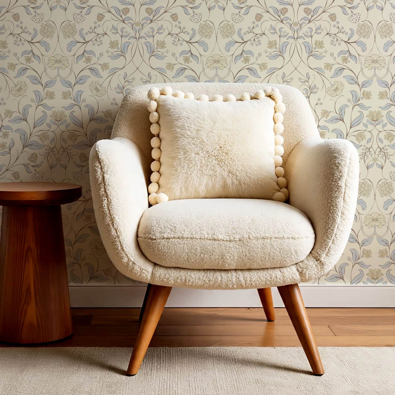 Ivara Botanical Filigree Lace Sky Butter Wallpaper