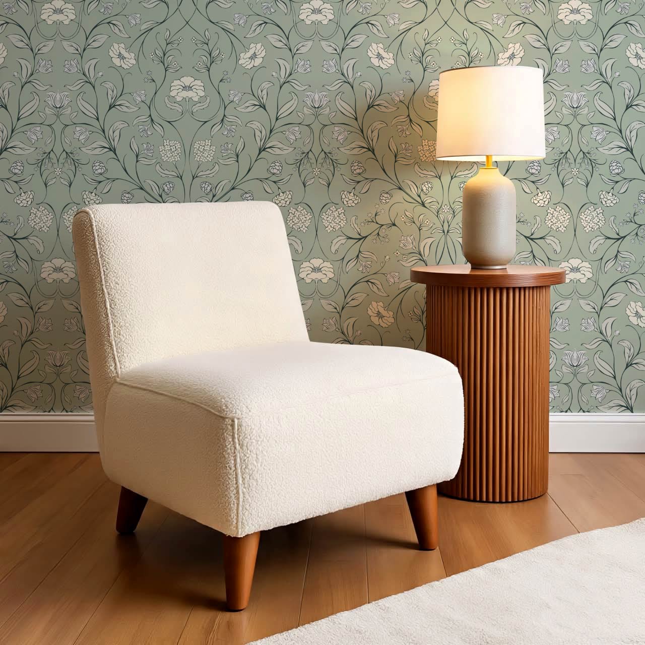 Ivara Botanical Filigree Lace Sage Cream Wallpaper