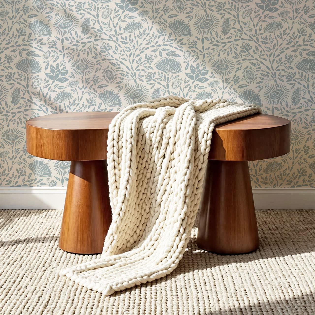 Ivy Seaweed Denim Wallpaper