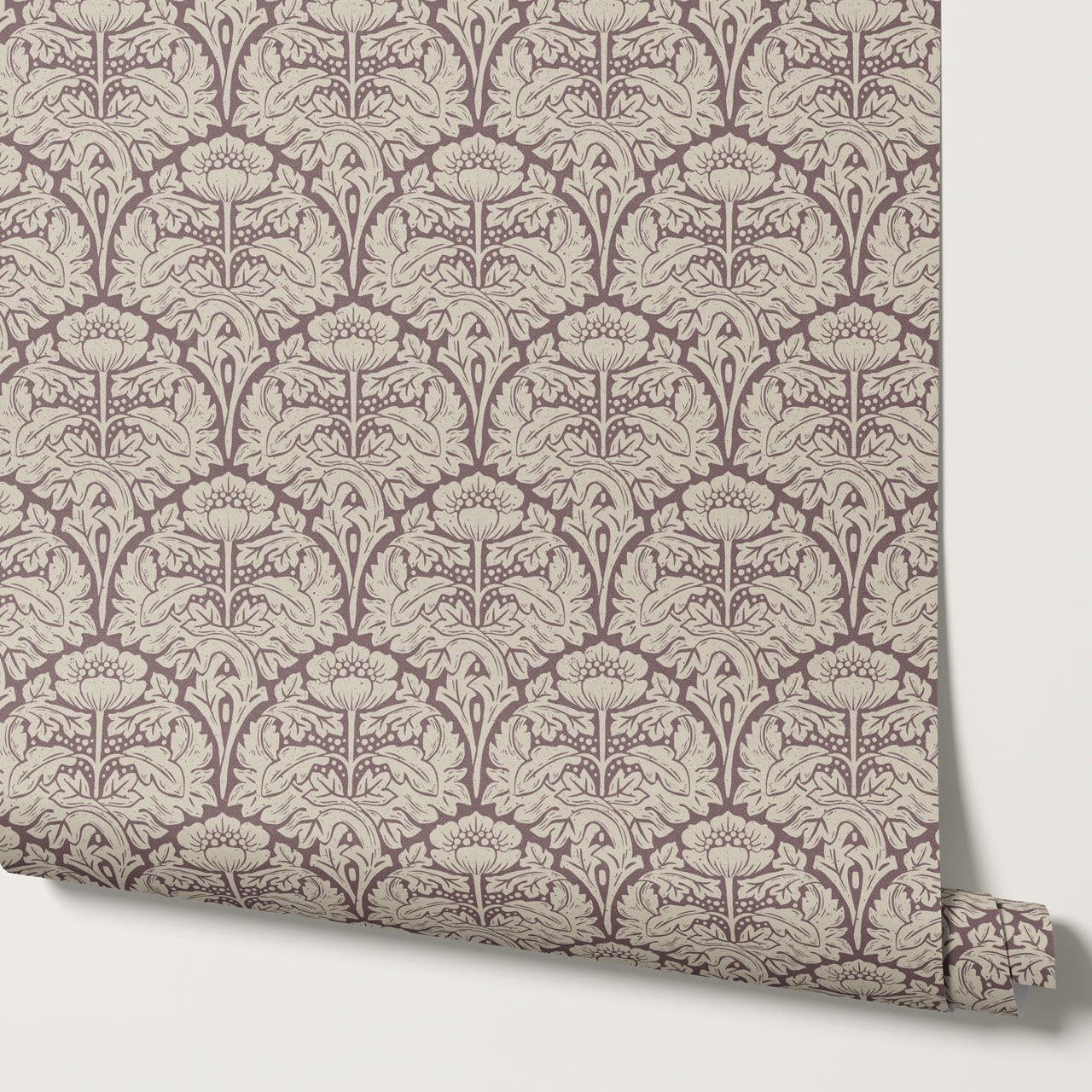 Jane Acantus Leaf Damask Plum Haze Wallpaper