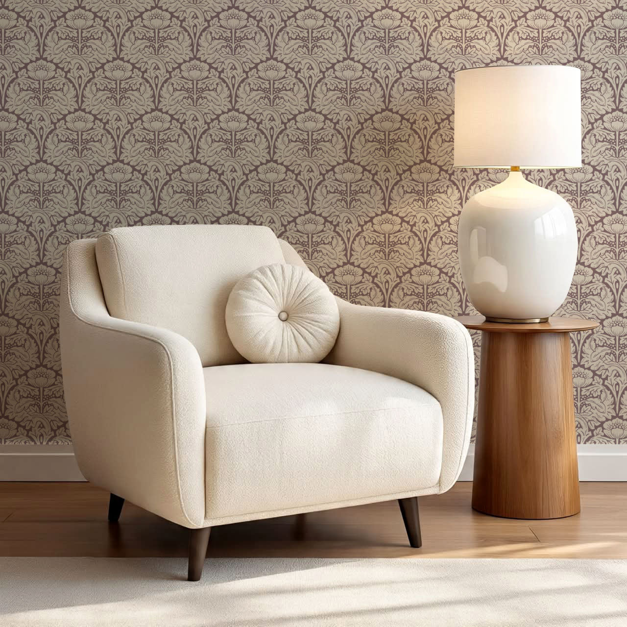 Jane Acantus Leaf Damask Plum Haze Wallpaper