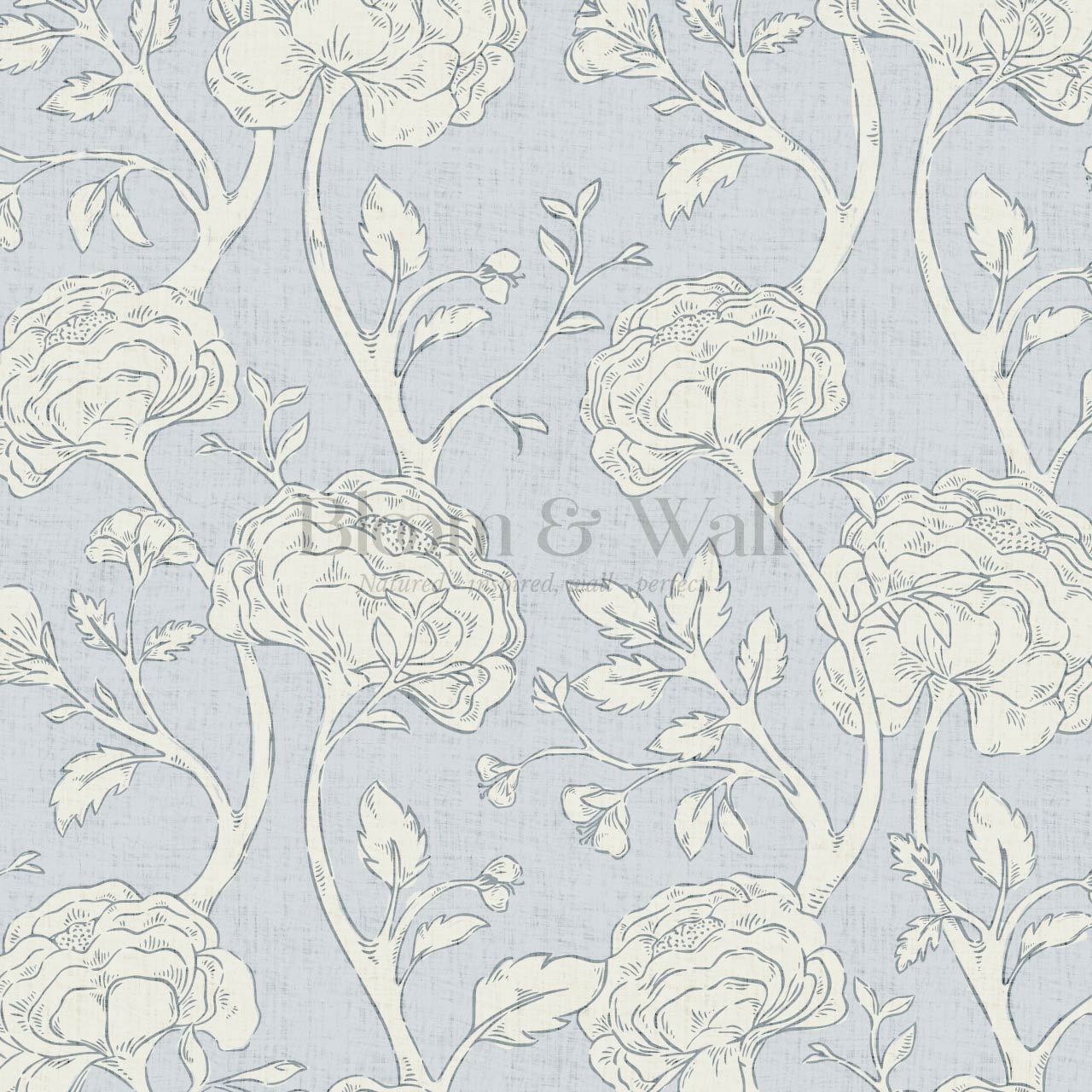 Janvier Peony Chinoiserie French Blue Ivory Wallpaper