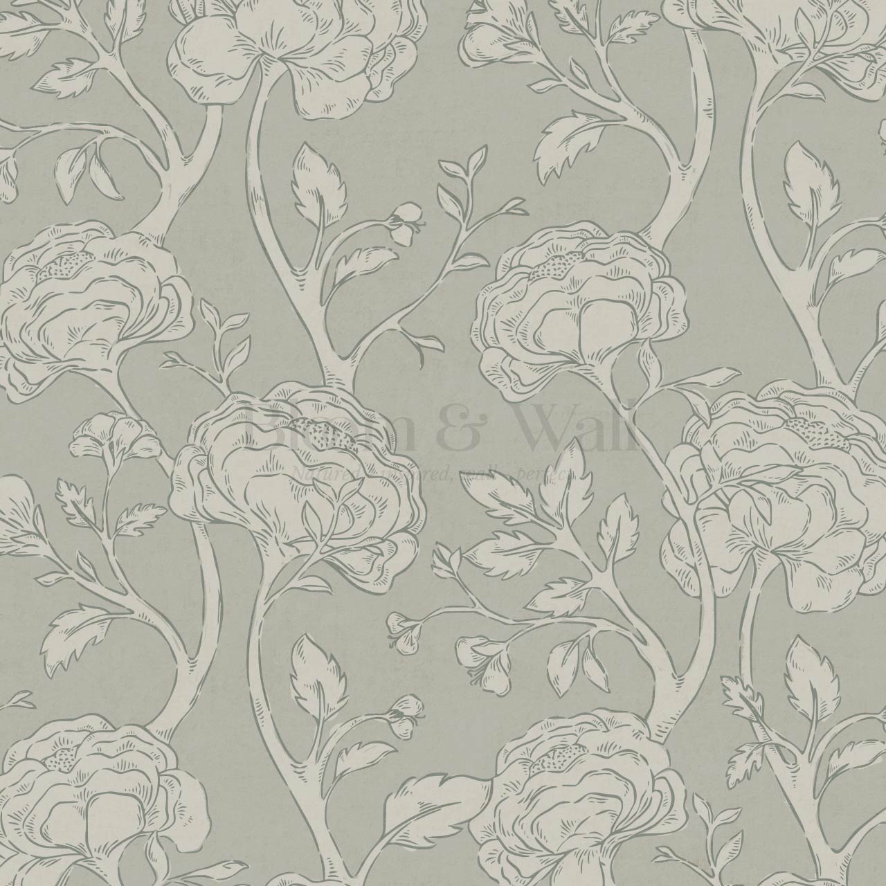 Janvier Peony Chinoiserie Sage Stone Wallpaper