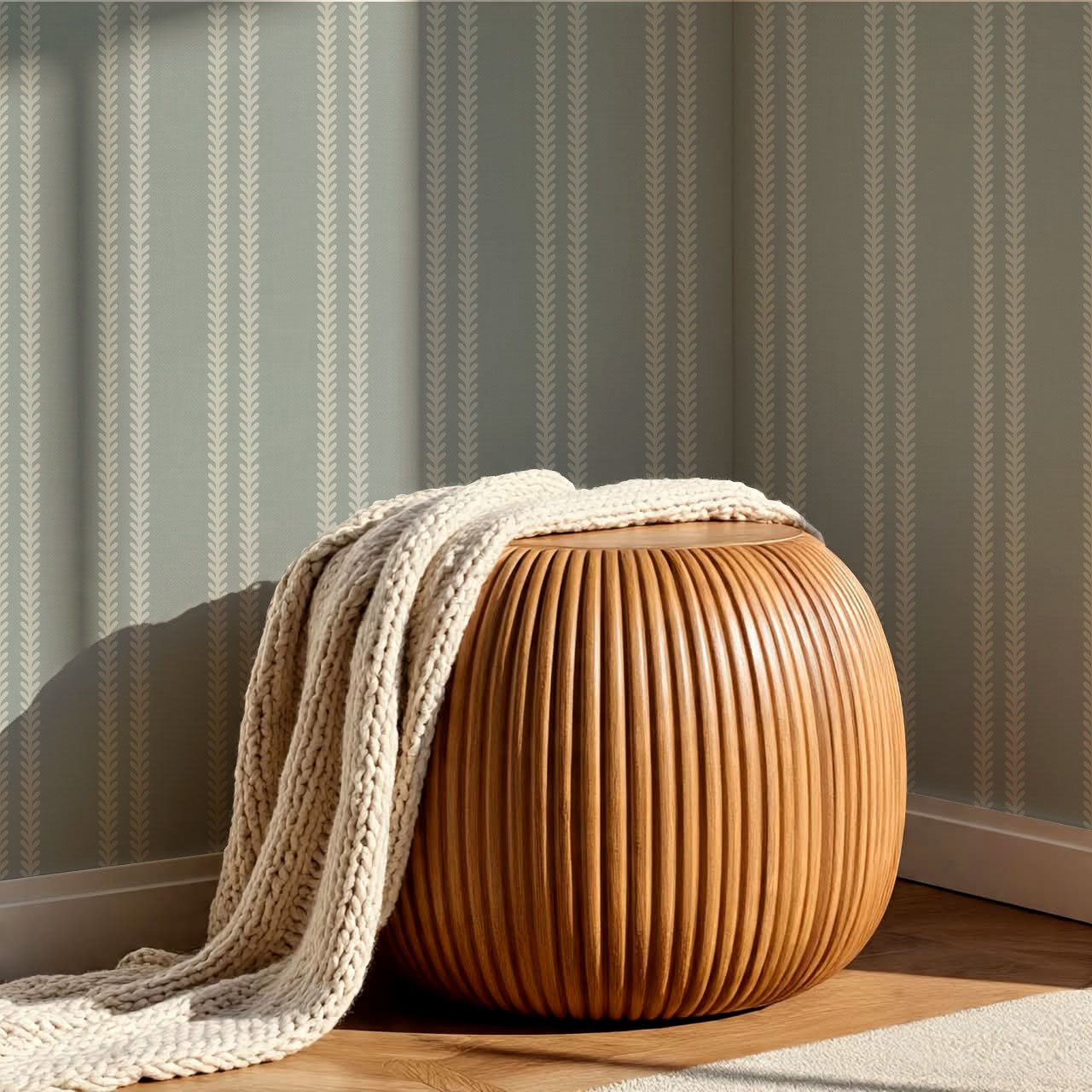 Jenna Leaf Stripe Gray Wallpaper