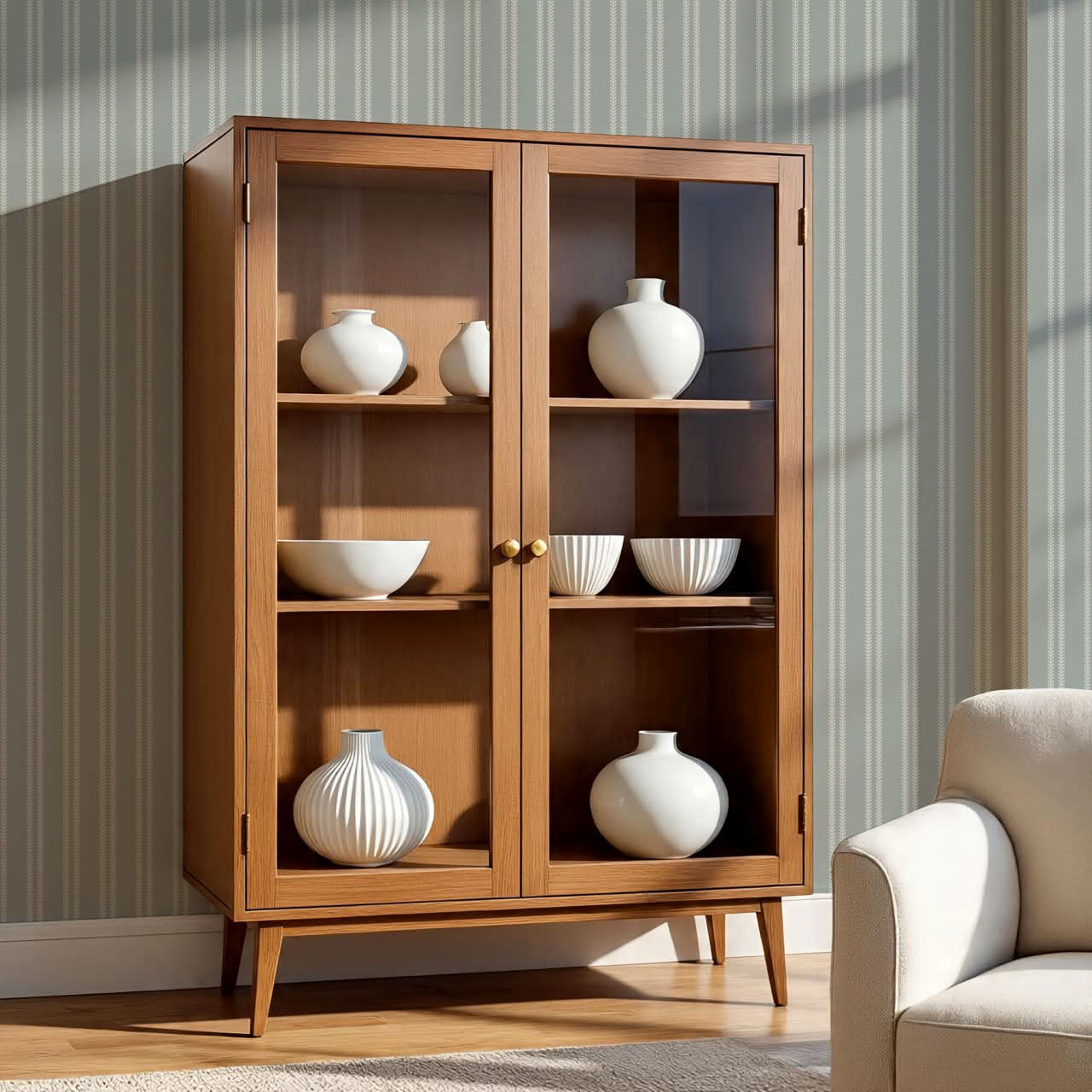 Jenna Leaf Stripe Gray Wallpaper