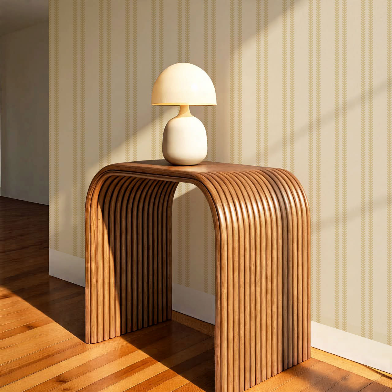 Jenna Leaf Stripe Straw Wallpaper