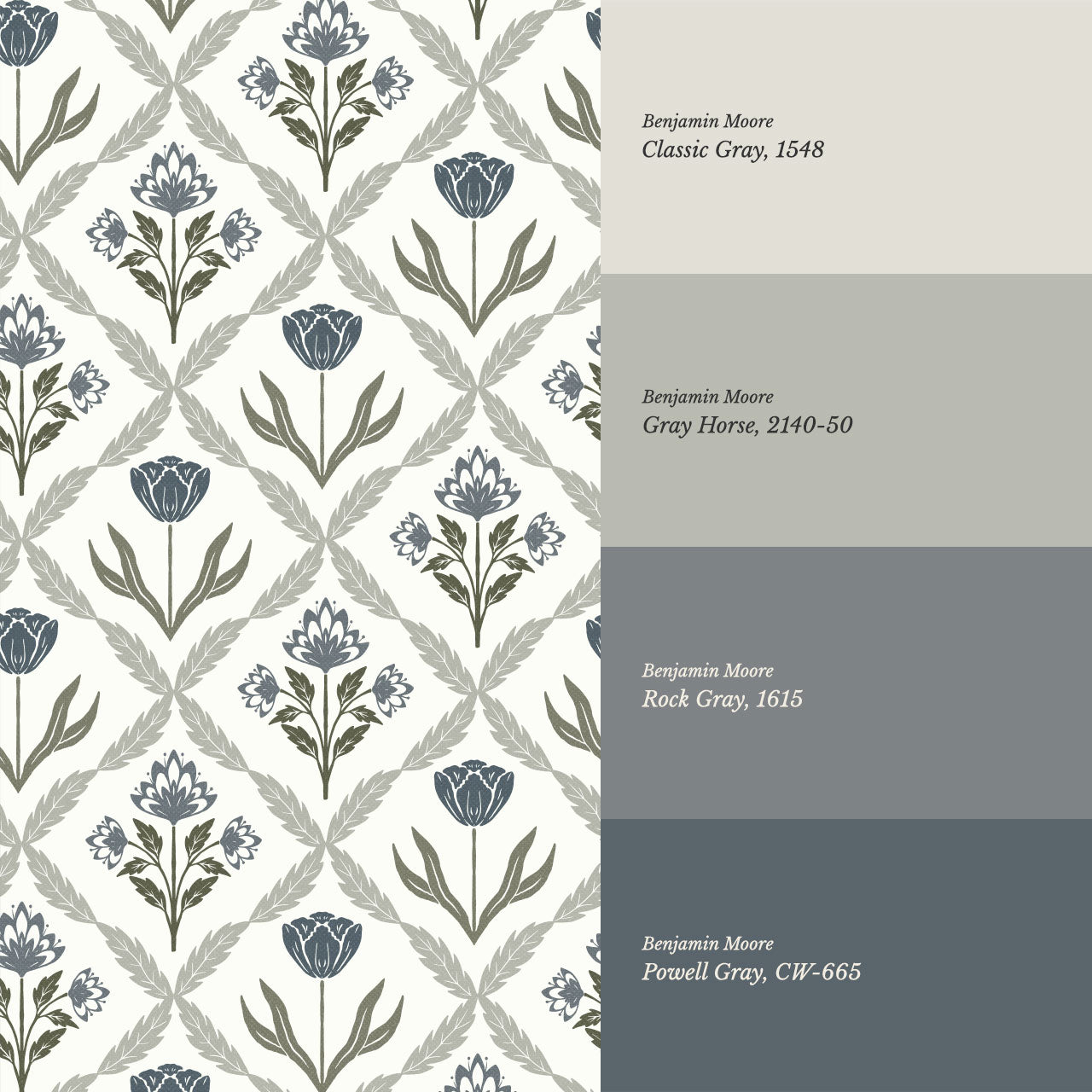 Joelle Tulip Damask Blue Wallpaper
