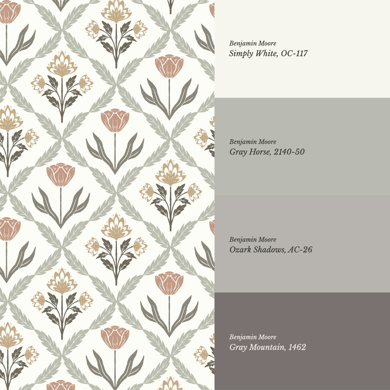 Joelle Tulip Damask Butter Wallpaper