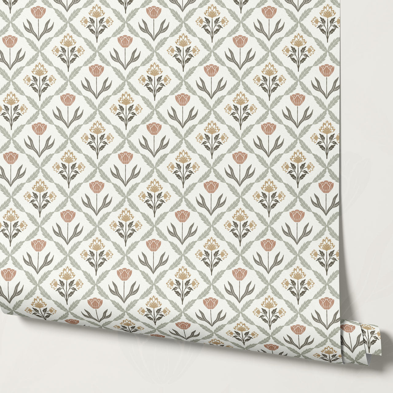 Joelle Tulip Damask Butter Wallpaper