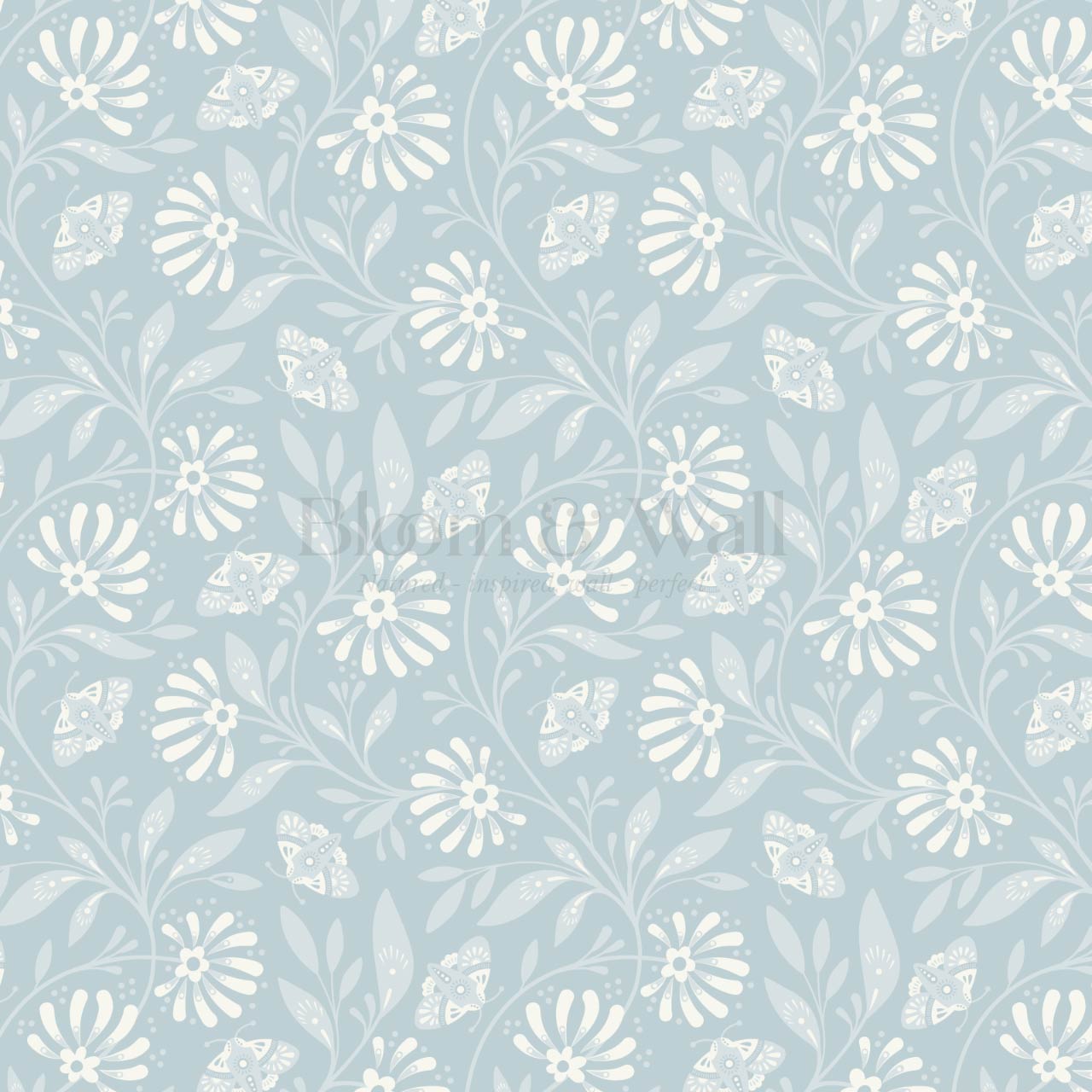 Jolanta Large Porcelain Flora Cream Blue Wallpaper